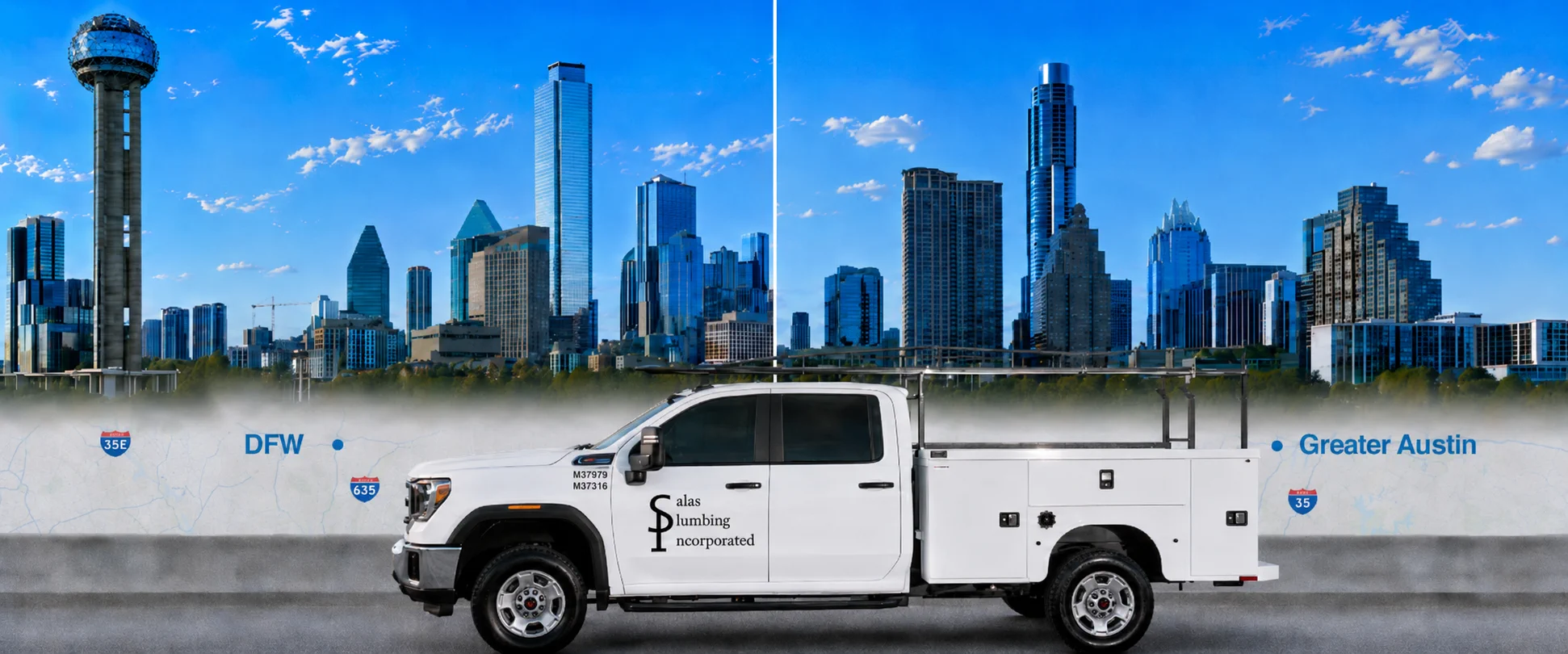 Salas Plumbing service truck shown on the company homepage